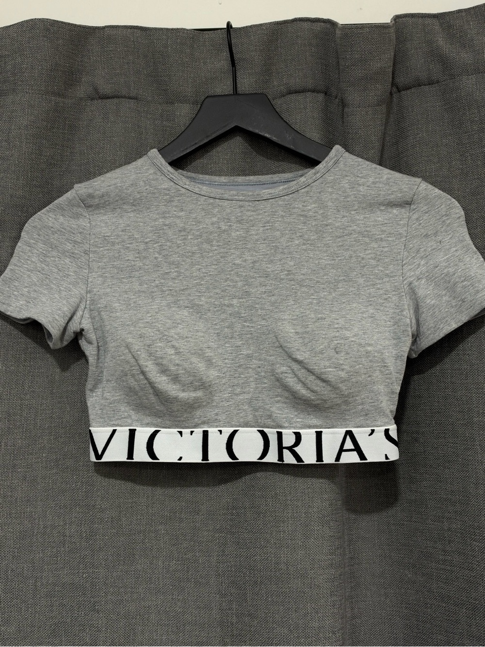 Victoria's Secret Grey Cropped Logo Band Tee